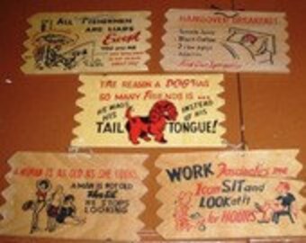 vintage Retro funky kitsch...  Classic WOODEN POSTCARD Wall Hangers set of 5  ...