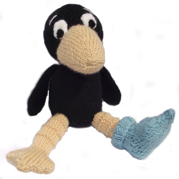 Merlin the Odd Sock stealing Raven PDF knitting pattern toy amigurumi
