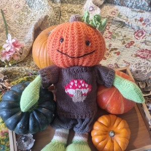 Perry the Pumpkin Doll Autumn Halloween  Knitting Pattern PDF Instructions fantasy Amigurumi