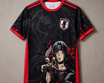 Maillot de football Itachi Uchiwa Anime | Maillot de foot inspiré du manga, t-shirt de sport japonais