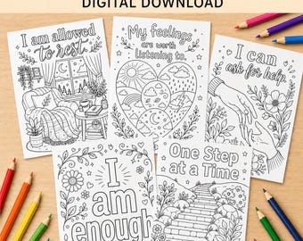 35 Mental Health Coloring Pages for Teens & Adults, Self Care, Mindfulness and Positive Affirmation Printable PDF