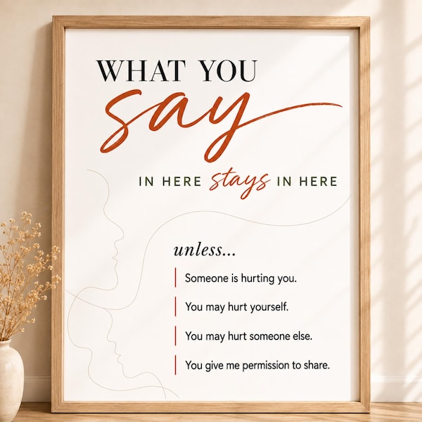 Confidentiality Poster, Counseling Office Sign, Therapy Decor (Digital Download)