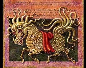 Year of the Dragon painting, Longma: Chinese New Year, golden dragon horse, Asian myth, Asian wall art, Leah Palmer Preiss