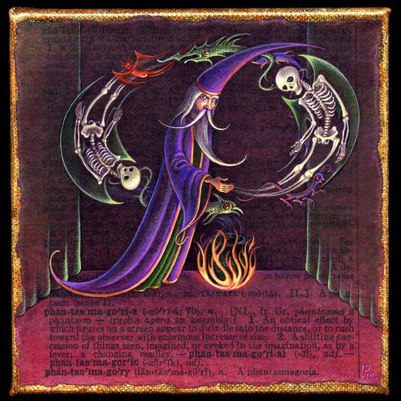 Fantasy Wizard Art Print Phantasmagoria Ghostly Skeletons Etsy