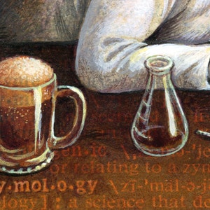 Craft beer art print, Zymology: Goat scientist analyzing home brew. Beer lover gift, man cave décor, alphabet letter Z, funny bar art image 2