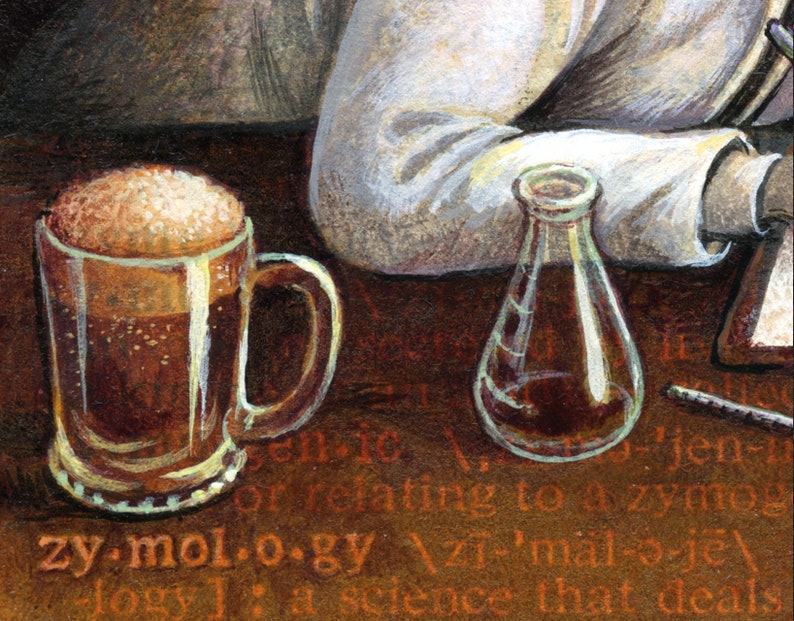 Craft beer art print, Zymology: Goat scientist analyzing home brew. Beer lover gift, man cave décor, alphabet letter Z, funny bar art image 2