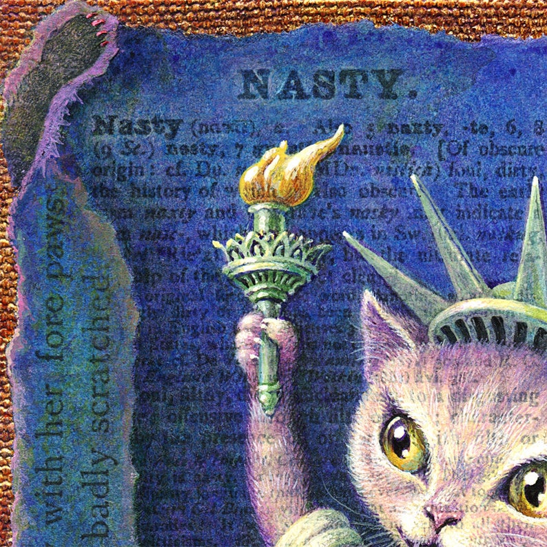 Political cat art print, Nasty Nation: pink pussycat in Lady Liberty costume, anti-Trump, pussy grabs back, women's march, nasty woman art image 2