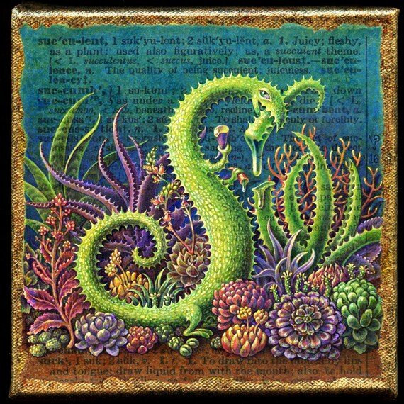 Botanical Art Print, Succulent: A Green Monster Camouflaged as an Aloe Plant  Enjoys a Juicy Snack in a Succulent Garden. Letter S, Fantasy - Etsy