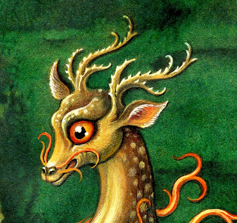 Golf art print, Imagination: Magical flaming Qirin, Golfer gift art, Asian mythological beast, Year of the Dragon, Fantasy golf décor print image 2