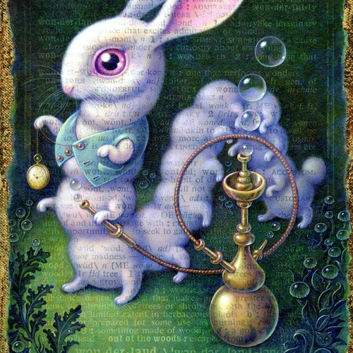White Rabbit Art Print 7.5x10 Surreal Rabbit/ Hookahsmoking Etsy