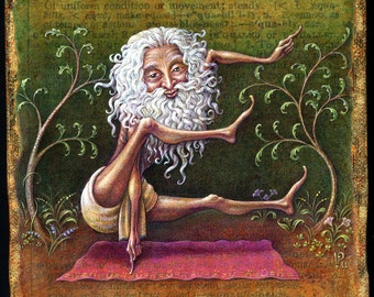 Yoga art print, Equable: Yogi posing as letter E. Funny fitness Inspiration, Balance print, Serenity painting, Odd pose, weird asana art