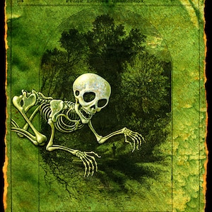 Halloween skeleton monster art print, Gashadokuro: Giant skeleton, Macabre painting, Japanese Yokai, Asian myth, Gothic art, Dark forest art