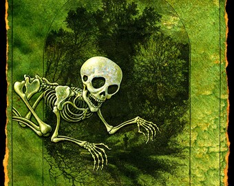 Halloween skeleton monster art print, Gashadokuro: Giant skeleton, Macabre painting, Japanese Yokai, Asian myth, Gothic art, Dark forest art