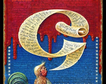 Gobbledygook, anti-Trump painting. Funny Trump art, political art,  caricature, funny Trump art, Gettysburg word salad, original satirical
