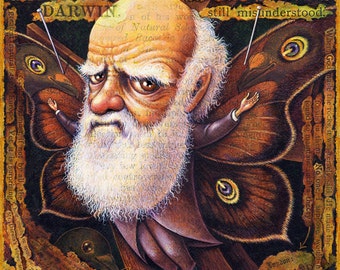 Evolution art print, Specimen: Darwin, Charles Darwin with butterfly wings, Fantasy science geek gift , Oddity Curiosity Curious Art