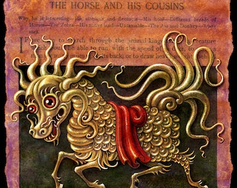 Year of the Horse art print, Longma: Chinese Lunar New Year painting, golden dragon horse, mythical animal, Asian decor, Leah Palmer Preiss