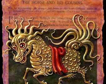 Year of the Dragon art print, Longma: Chinese New Year painting, golden dragon horse, Asian myth, Asian wall art, Leah Palmer Preiss