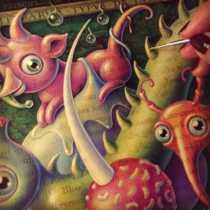 Pop surrealism art print 8x10 Invasive: Creepy-cute creatures & plant oddities in a mysterious fantasy landscape. Maximalist art, monsters image 5