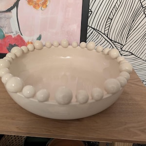 Chic Cream Ceramic Bobble Edge Decorative Bowl