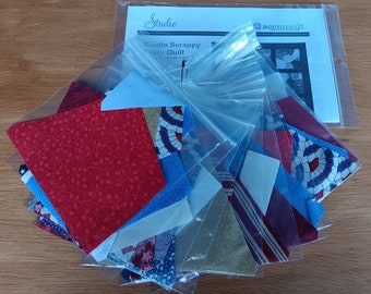 Quilt Blocks - PRE-CUT -  "Scrappy Crazy Quilt" by Accuquilt - Patriotic Fabrics 12 Blocks