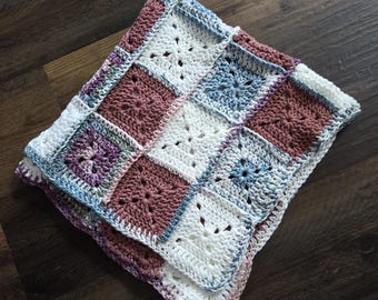 Handmade Crocheted Baby Blanket - Granny Square Pattern - 29" Square
