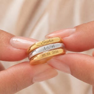 Personlig namnring - Minimalistisk ring, Elegant graverad namnring för kvinnor, Gåva till henne