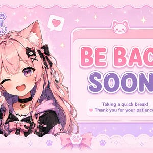 Animierter Kawaii Catgirl BRB Bildschirm | 1920x1080 Twitch-Overlay | VTuber Stream Objekt | Rosa Pastell Be rechten Rückenschirm | Sofort Download