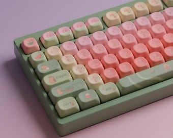 Capybara Watermelon PBT Keycap Set Cherry QX3 Profile Dye Sublimation Mechanical Keyboard Keycaps 129 Keys Cute Gaming Desk Setup Gift