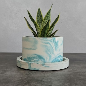 Handmade Concrete Planter with Saucer, Minimalist Pot for plants with Drainage, Succulent Planter, Cactus Pot