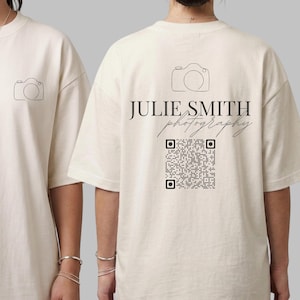 T-shirt de photographe avec code QR personnalisé, T-shirt d'entreprise personnalisé, Uniforme de photographe, Vêtements pour petites entreprises