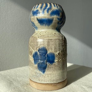 Signed Danish Studio Pottery Vase, Sculptural Blue Ceramic, Vintage Scandinavian Art Pottery, One of a Kind
