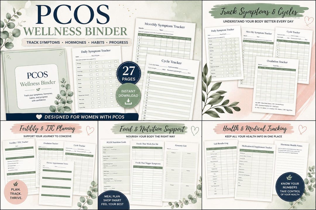 PCOS Wellness Binder Printable | Symptom Tracker, Cycle Tracker ...