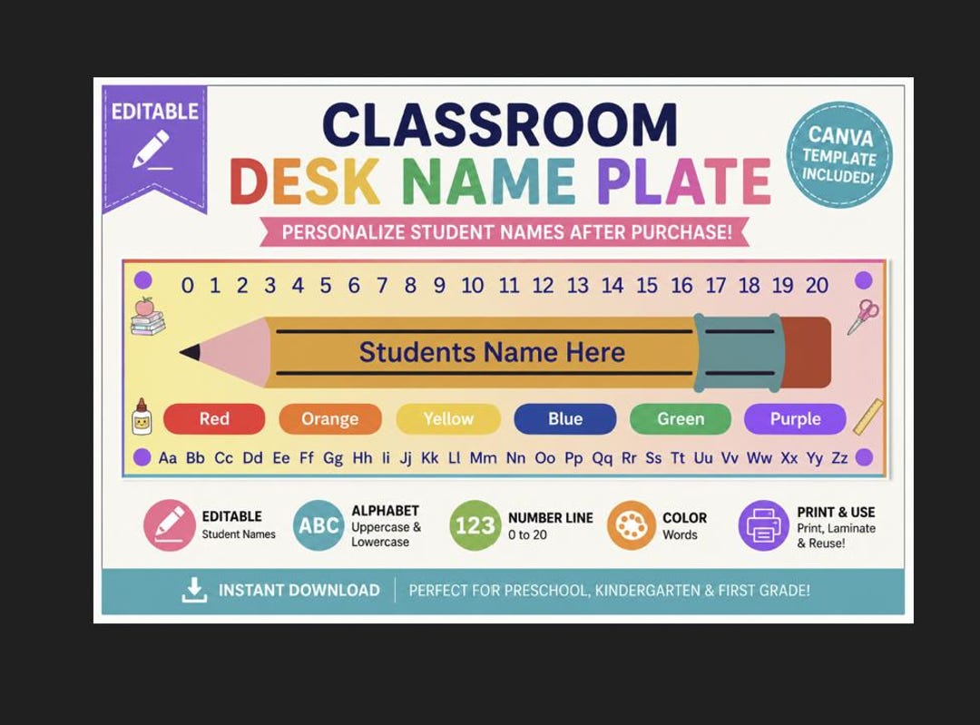 Editable Classroom Desk Name Plate Printable | Personalized Student ...