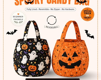 Pumpkin Trick or Treat Bag Sewing Pattern PDF, Halloween Gift Bag Pattern, DIY Fabric Basket, Beginner Costume Instant Download