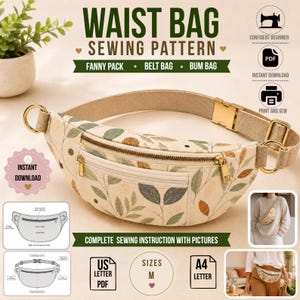 Waist Bag Sewing Pattern PDF, Fanny Pack , Belt Bag Pattern,  Bum Bag, Beginner Friendly Unisex (Instant Download)