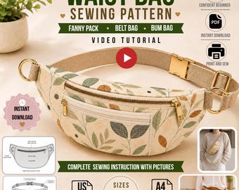 Waist Bag Sewing Pattern PDF, Fanny Pack , Belt Bag Pattern,  Bum Bag, Beginner Friendly Unisex (Instant Download)