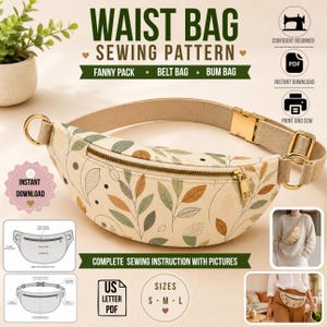 Patron de couture PDF pour sac banane, sac de ceinture, sac banane unisexe, idéal pour débutants (téléchargement instantané)