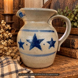 ROWE Pottery Works stars Patriotic pitcher creamer crock primitive folk art