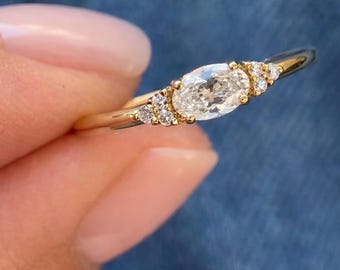 Oval Lab Grown Diamond Ring 14k Gold / Minimalist Solitaire Promise Ring / Dainty Stackable Band / Anniversary Gift for Her