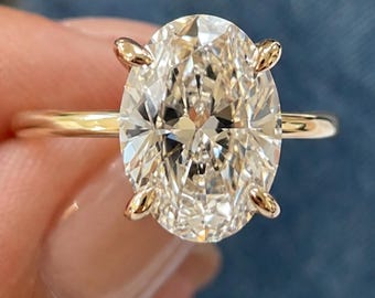 3 Carat Oval Cut D VVS Engagement Ring / Oval Lab Grown Diamond Ring / 14K or 18K Yellow Gold Ring / Thin Ring / Minimal Ring / Dainty Ring