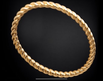 Massief 14k gouden ring met gedraaid touw – Sierlijke gevlochten trouwring