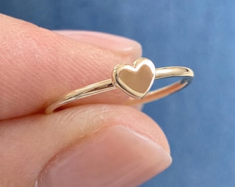 Tiny Heart Ring 14k Solid Gold / Dainty Love Band / Minimalist Stackable Promise Jewelry / Gift for Her