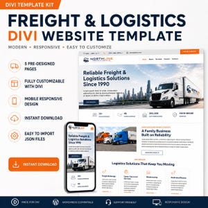 Template DIVI per trasporto merci e logistica / Download immediato - Demo disponibile / Sito web per autotrasporti / Sito web per trasporti / Responsive per dispositivi mobili