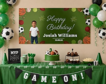 Banner de cumpleaños deportivo, plantilla editable de Canva, decoración para fiestas infantiles (descarga digital)