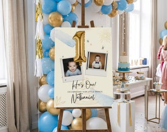 Banner editable para el primer cumpleaños, cartel de cumpleaños con nombre personalizado, plantilla de Canva, decoración imprimible para fiestas.