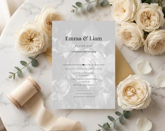 Conjunto de invitaciones de boda minimalistas / Plantillas modernas en blanco y negro para Canva (Descarga digital)