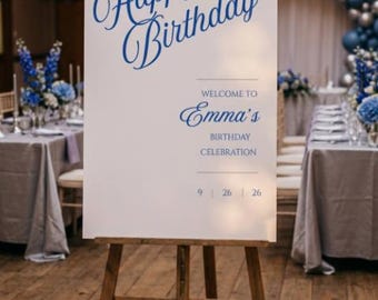 Blue & White Birthday Welcome Sign • Editable Canva Template • Printable Party Sign • Digital Download