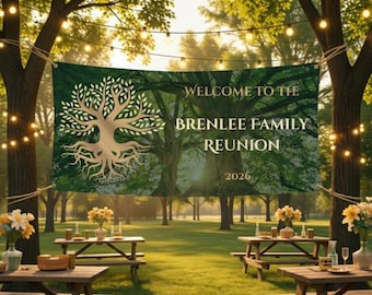 Banner para reunión familiar • Plantilla editable de Canva • Letrero personalizado con el nombre de la familia • Descarga digital