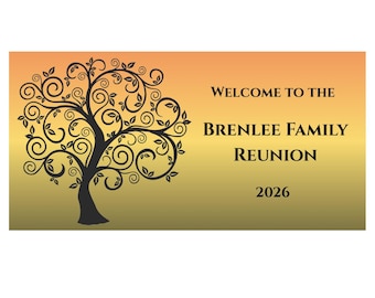 Banner para reunión familiar, árbol genealógico naranja y amarillo, plantilla editable de Canva (descarga digital)