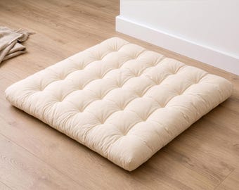Natural Wool Floor Cushion with Removable Zippered Cotton Cover, Washable Floor Pillow, Organic Meditation Seating, Custom Boho Daybed Pad